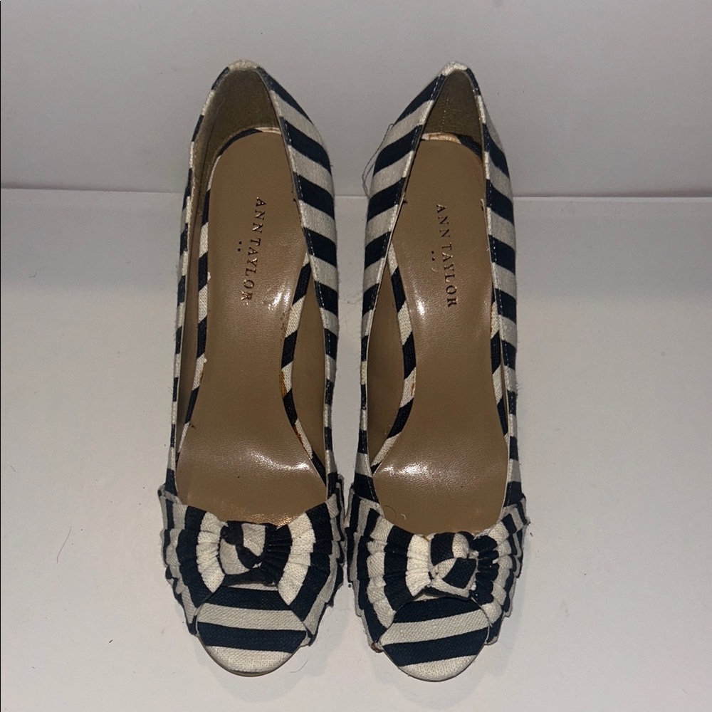 Ann Taylor Striped Black and White Heels